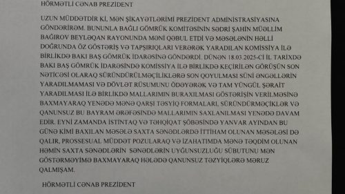 Elmir Ramazanov gömrükdə sahibkara qanunsuz təzyiq edir – Prezidentə müraciət var